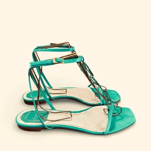 Christian Dior Green Strappy Leather Flat T Strap Thong Sandals - Size 38 US 8 - Picture 4 of 11